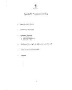 Werder Bremen v Chelsea Agenda TV Production Briefing 22/11/2006 Champions League