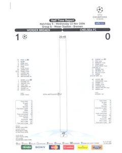 Werder Bremen v Chelsea Half Time Report & Half Time Summary 22/11/2006 Champions League