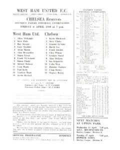 West Ham United vChelsea Reserves official programme 06/04/1990