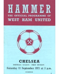 West Ham United vChelsea official programme 11/09/1971