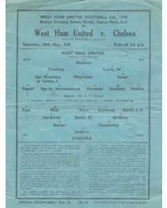 West Ham United vChelsea official programme 24/05/1941
