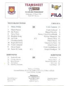 West Ham United v Chelsea official colour teamsheet 07/03/2001 F.A. Carling Premiership