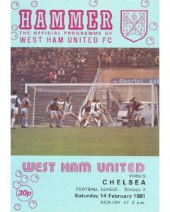 West Ham United vChelsea official programme 14/02/1981 Football League