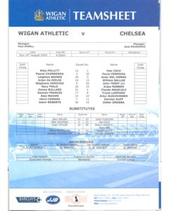 Wigan Athletic v Chelsea Teamsheet 14/08/2005