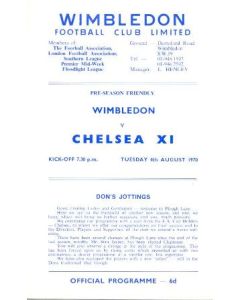 Wimbledon vChelsea XI official programme 04/08/1970