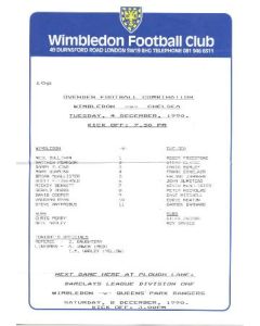 Wimbledon v Chelsea official teamsheet 04/12/1990