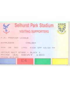 Wimbledon v Chelsea ticket 28/12/1992 Premier League