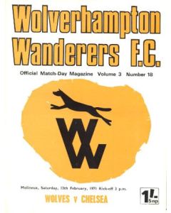 Wolverhampton Wanderers vChelsea official programme 13/02/1971