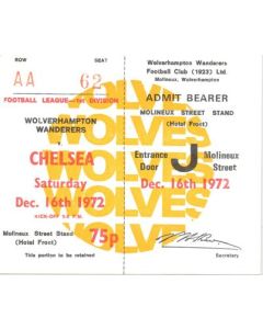 Wolverhampton Wanderers v Chelsea ticket 16/12/1972 Football League
