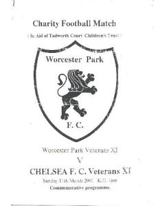 Worcester Park Veterans XI vChelsea Veterans XI official programme 11/03/2001 Charity Match