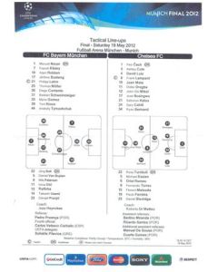 2012 Champions League Final Chelsea v Bayern Munich Official Tactical Line-Ups official photo copy given to some VIPs 