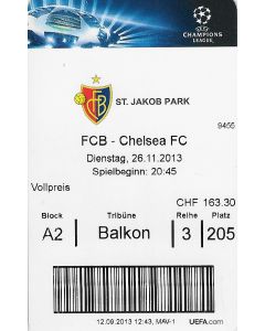 Ticket - Basel v Chelsea 26/11/2013 
