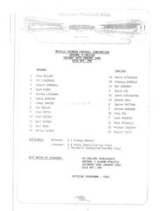 Arsenal v Chelsea Reserves official teamsheet 18/01/1994 Football Combination