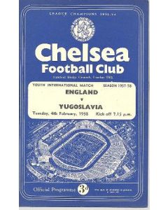 1958 England v Yugoslavia official programme 04/02/1958 at Chelsea