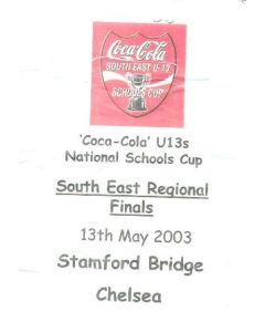AtChelsea South East Regional Finals of Coca Cola U13 National Schools Cup official programme 13/05/2003
