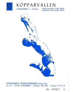Atvidabergs vChelsea Cup Winners Cup official programme 20/10/1971 in Swedish