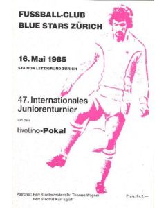 47th International Junior Toutnament in Zurich, Blue Stars Zurich andChelsea junior team playing as well v. Red Star and Wettingen. Programme of 16/05/1985