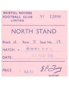 1980 Bristol Rovers v Chelsea football ticket