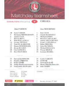 Charlton Athletic v Chelsea colour teamsheet 03/02/2007