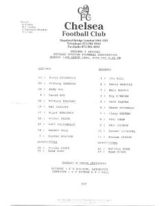 Chelsea v Arsenal official teamsheet 14/03/1994
