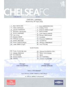Chelsea v Arsenal official teamsheet 20/04/2005