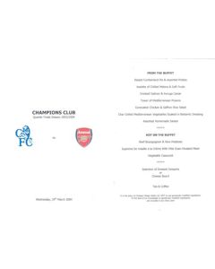 Chelsea v Arsenal Champions Club menu 24/03/2004 Champions League