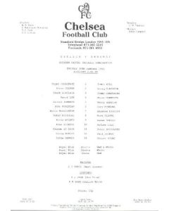 Chelsea v Arsenal official teamsheet 29/01/1991