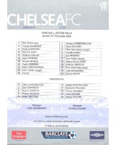 Chelsea v Aston Villa teamsheet 26/12/2004