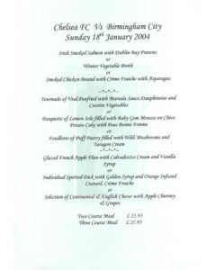 Chelsea v Birmingham City menu 18/01/2004