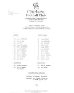 Chelsea v Bristol Rovers Reserves official teamsheet 18/04/1994 Neville Ovenden Football Combination
