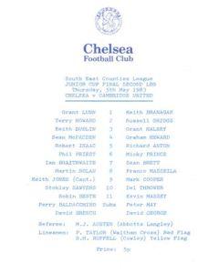 Chelsea v Cambridge United official programme 05/05/1983 South-East Counties League Junior Cup Final