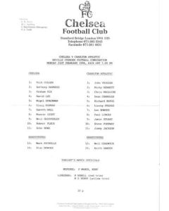 Chelsea v Charlton Athletic Reserves official teamsheet 21/02/1994 Neville Ovenden Football Combination