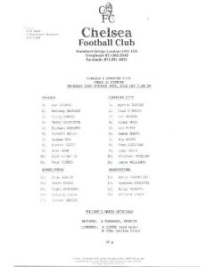 Chelsea v Coventry City official teamsheet 21/10/1993