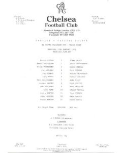 Chelsea v Crystal Palace official teamsheet 17/01/1991