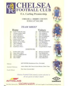 Chelsea v Derby County official colour teamsheet 14/05/2000 Premier League