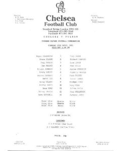 Chelsea v Fulham official teamsheet 15/04/1991