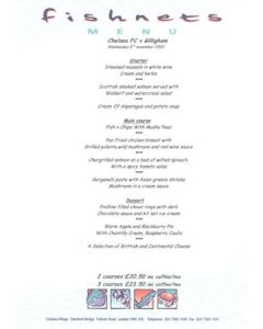 Chelsea v Gillingham Fishnets menu 06/11/2002