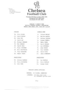 Chelsea v Ipswich Town Reserves official teamsheet 28/03/1994 Neville Ovenden Football Combination