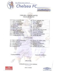 Chelsea v Leeds official teamsheet 15/05/2004