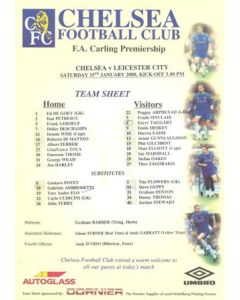 Chelsea v Leicester City official colour teamsheet 15/01/2000 Premier League