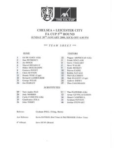 Chelsea v Leicester City official teamsheet 30/01/2000 F.A. Cup