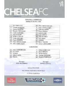 Chelsea v Liverpool official teamsheet 03/10/2004