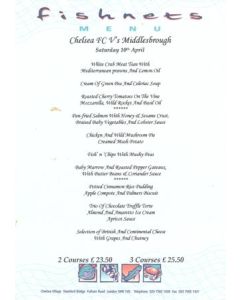 Chelsea v Middlesbrough Fishnets menu 10/04/2004 Premier League, reduced price