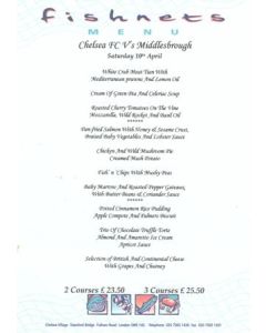 Chelsea v Middlesbrough Fishnets menu 10/04/2004 Premier League