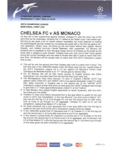 Chelsea v Monaco Press Pack 05/05/2004 Champions League Semi-Final, without folder