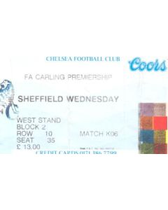 Chelsea v Sheffield Wednesday ticket 04/11/1995