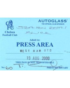 Chelsea v West Ham United press pass 19/08/2000