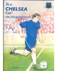 To a Chelsea Fan on Your Birthday greetings card with a badge
