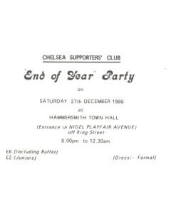 Chelsea Supporters' Club End of the Year Party pass 27/12/1986