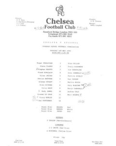 Chelsea v Arsenal Reserves official teamsheet 01/05/1990 Football Combination